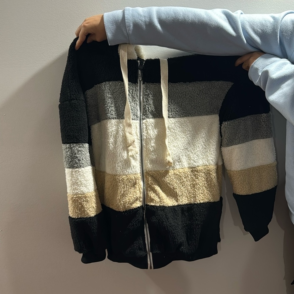 Cozy Fuzzy Striped Zip up Hoodie